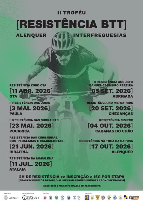 Cartaz do evento II Troféu Resistência BTT Município de Alenquer Inter-Freguesias - 9 etapas